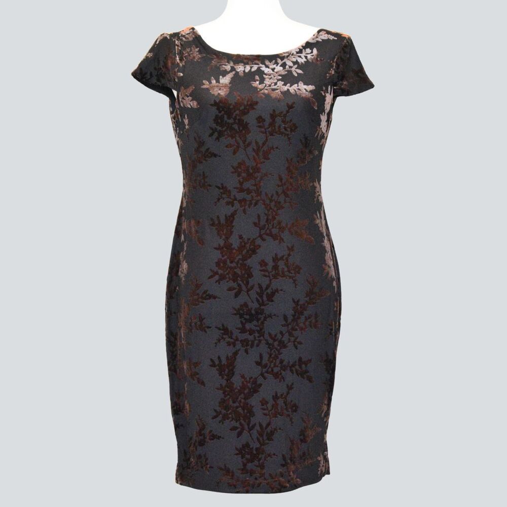CALVIN KLEIN Women’s Velvet Floral Mini Cocktail Dress With Cowl Neck Size 4